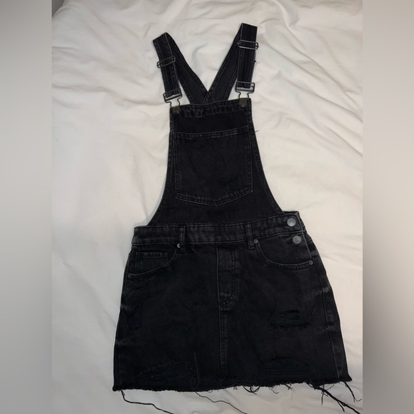Garage Black Distressed Denim Overall Dress - Picture 1 of 4